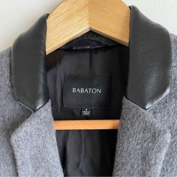 Babaton Charcoal Grey Wool Blazer with Black Faux Leather Sleeves Size 0 - Picture 8 of 8